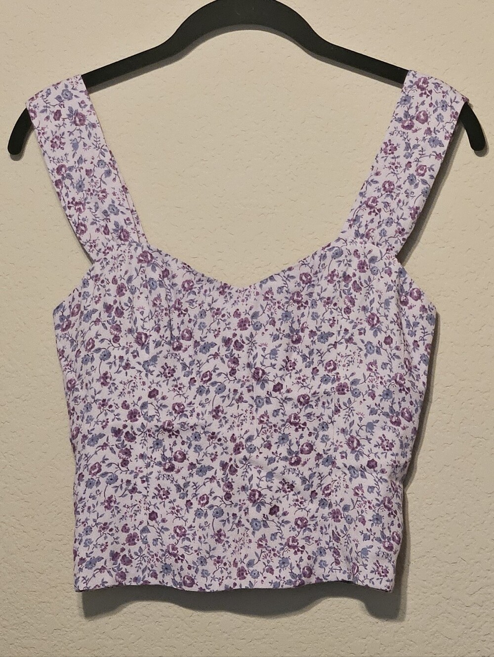 Reformation Lavender Floral Square-Neck Crop Top